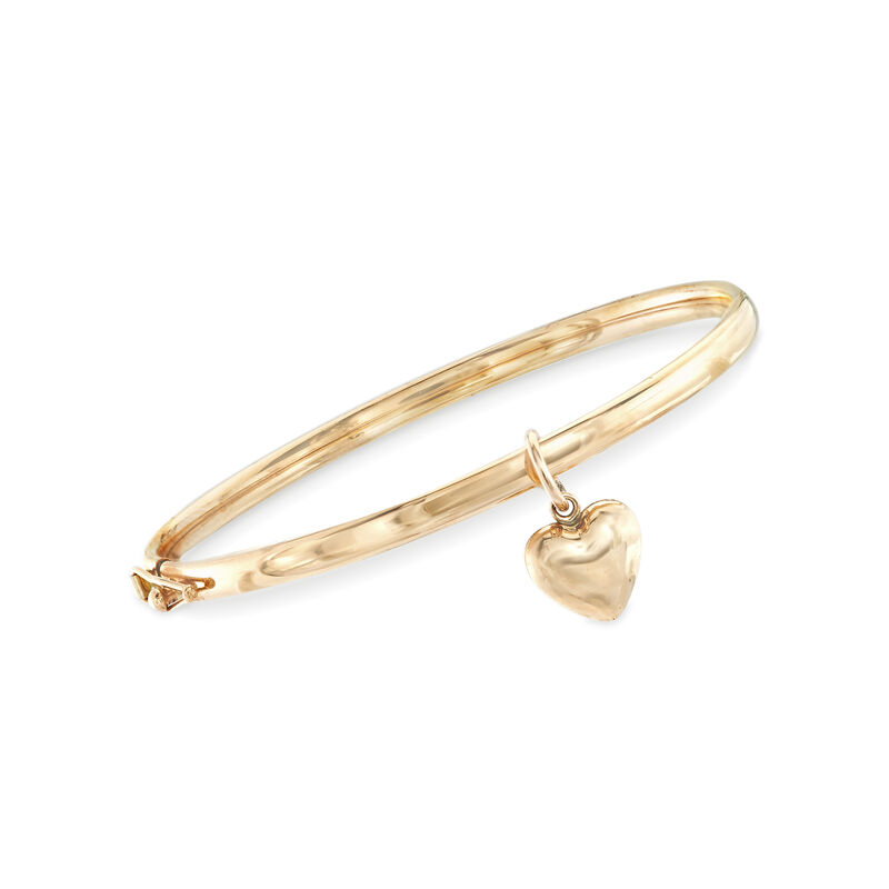 Andiamo Mom & Me Heart Charm Bangle Bracelet Set of 2 in 14kt Yellow Gold and 14kt Gold Over Resin. 7&quot; image number 1