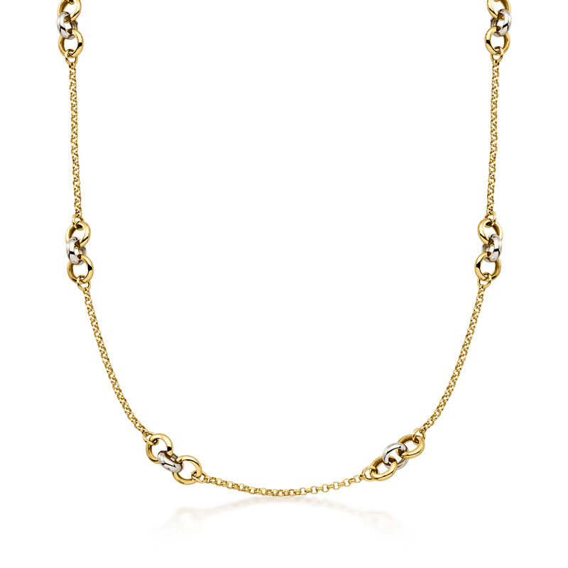 C. 1970 Vintage 18kt Two-Tone Gold Circle-Link Station Necklace. 18" image number 0