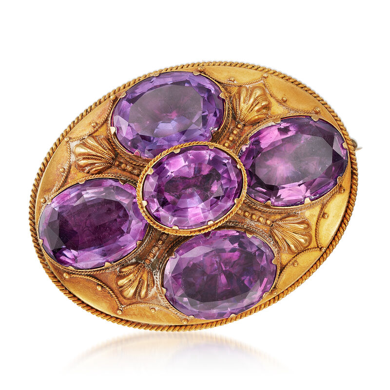 C. 1920 Vintage 24.75 ct. t.w. Amethyst Pin in 18kt Yellow Gold image number 0