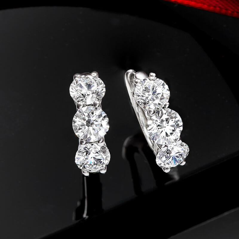 2.00 ct. t.w. Lab-Grown Diamond Huggie Hoop Earrings in 14kt White Gold. 3/8&quot; image number 2
