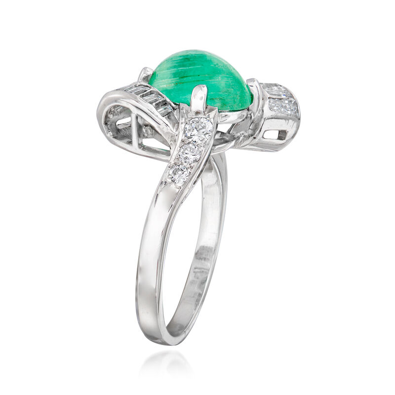 C. 1970 Vintage 1.85 Carat Emerald and .60 ct. t.w. Diamond Ring in 14kt White Gold image number 2