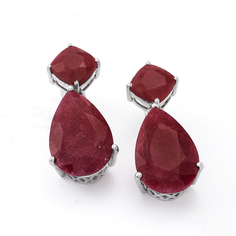 19.20 ct. t.w. Ruby Drop Earrings in Sterling Silver image number 3