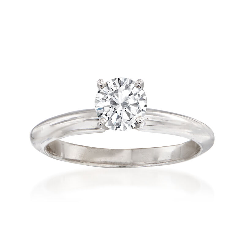 C. 2000 Vintage .55 Carat Certified Diamond Solitaire Ring in 14kt White Gold image number 0
