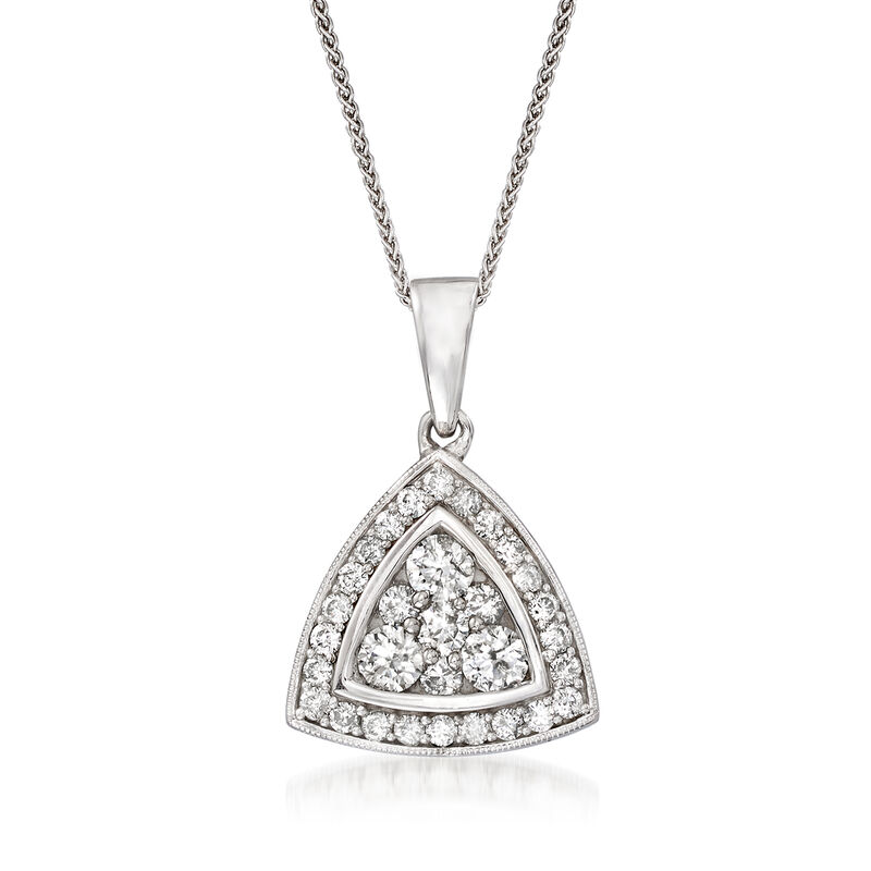 C. 1990 Vintage 1.00 ct. t.w. Diamond Triangle Cluster Pendant Necklace in 14kt White Gold. 20&quot; image number 0