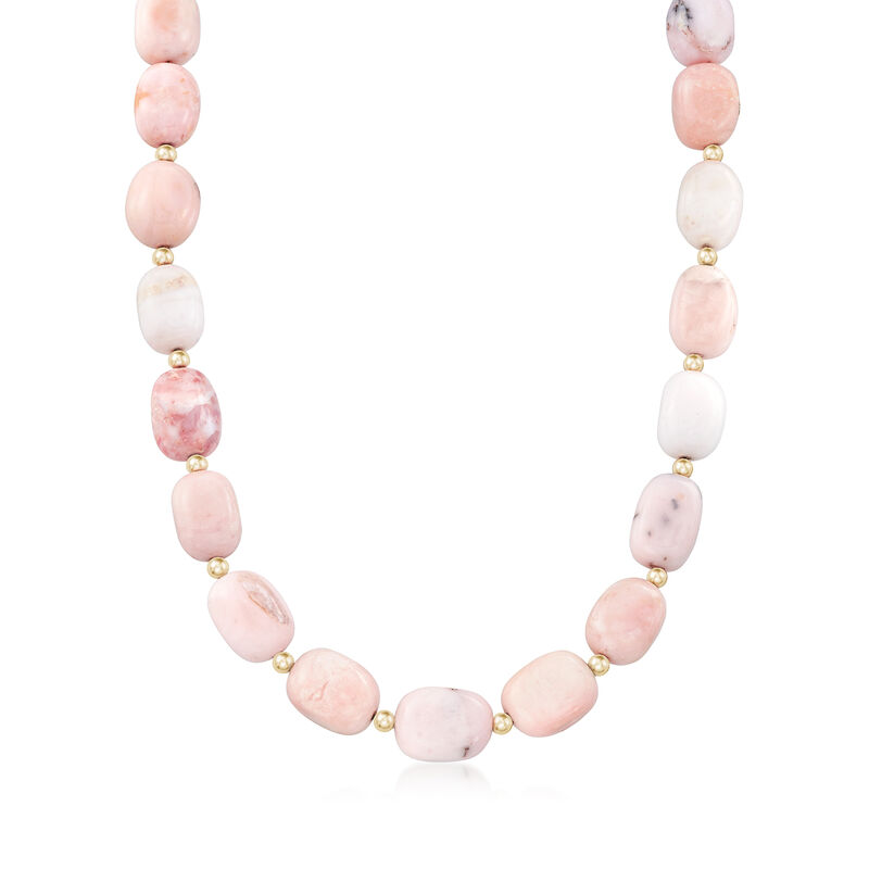 Pink Opal Beaded Necklace in 14kt Yellow Gold. 18&quot; image number 1