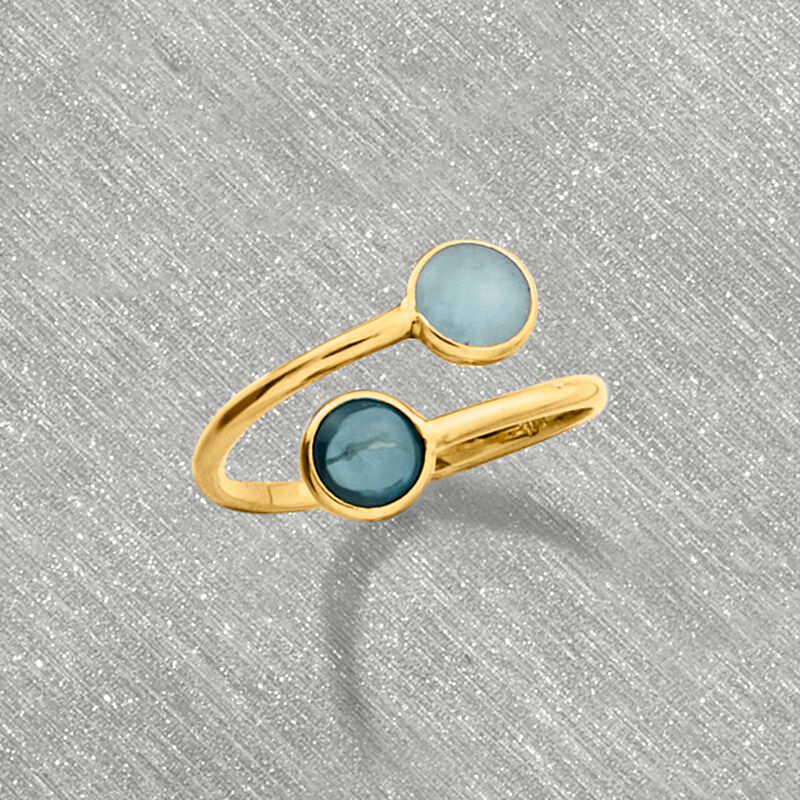 Italian .90 Carat Aquamarine and .90 Carat London Blue Topaz Bypass Ring in 14kt Yellow Gold image number 4