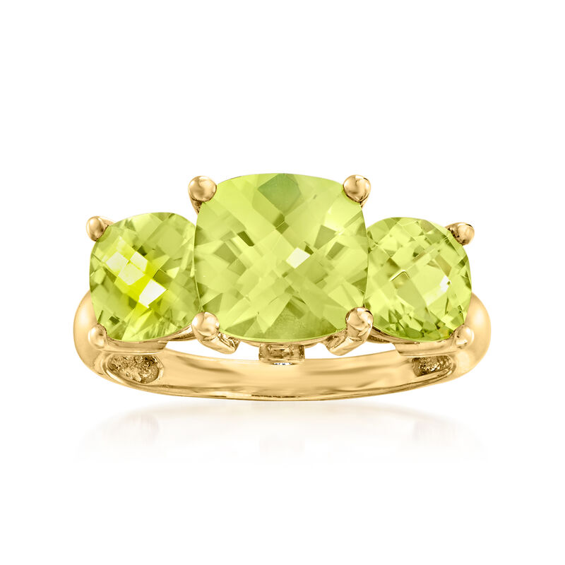 C. 1990 Vintage 3.90 ct. t.w. Peridot Ring with Diamond Accents in 14kt Yellow Gold image number 0