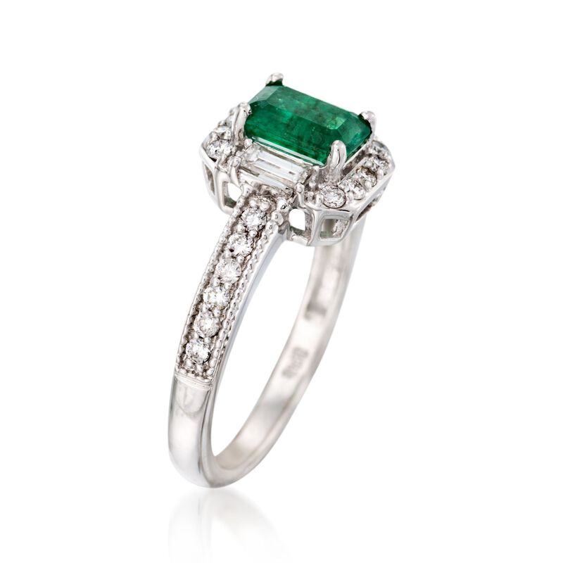 1.00 Carat Emerald and .45 ct. t.w. Diamond Ring in 14kt White Gold image number 2