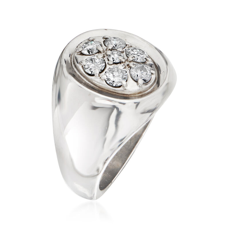 C. 1980 Vintage Men's 1.00 ct. t.w. Diamond Cluster Ring in 14kt White Gold image number 1