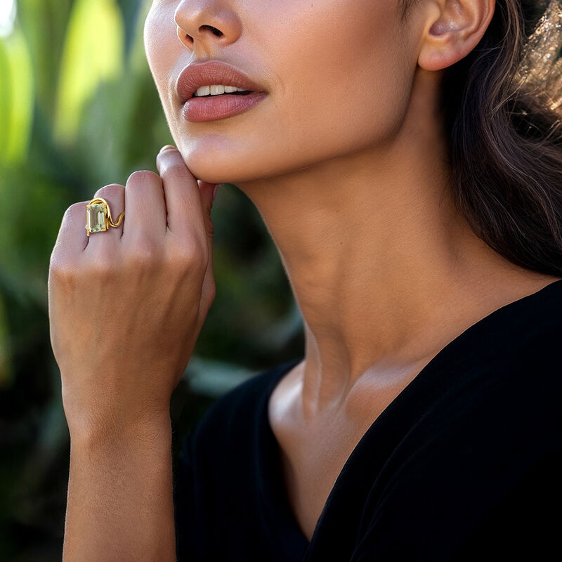 3.40 Carat Prasiolite Ring with Single Lab-Grown Diamond in 18kt Gold Over Sterling image number 1