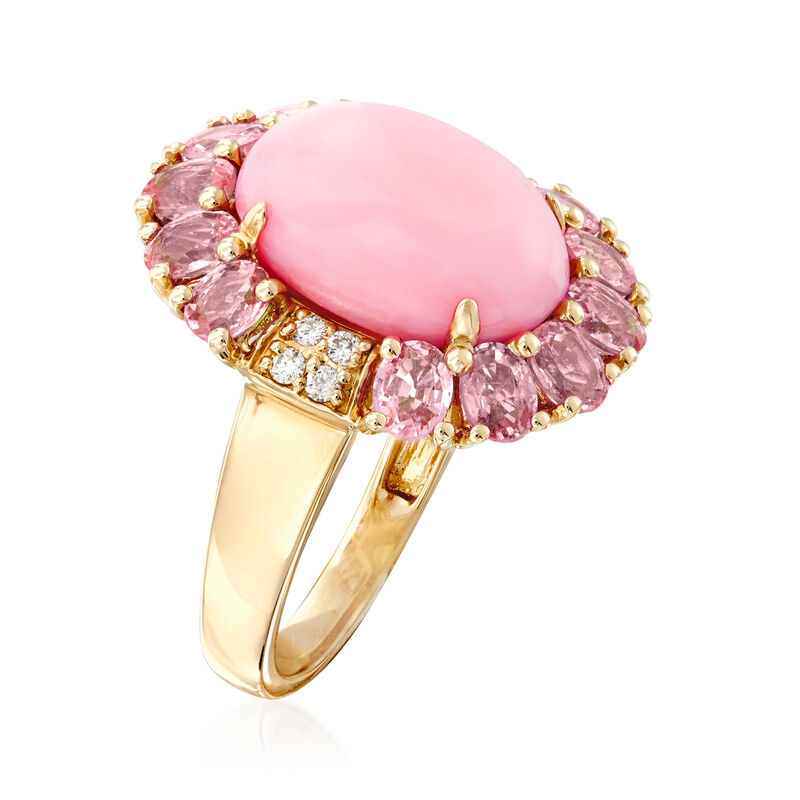 Pink Opal, 2.60 ct. t.w. Pink Sapphire and .10 ct. t.w. Diamond Ring in 14kt Yellow Gold image number 2
