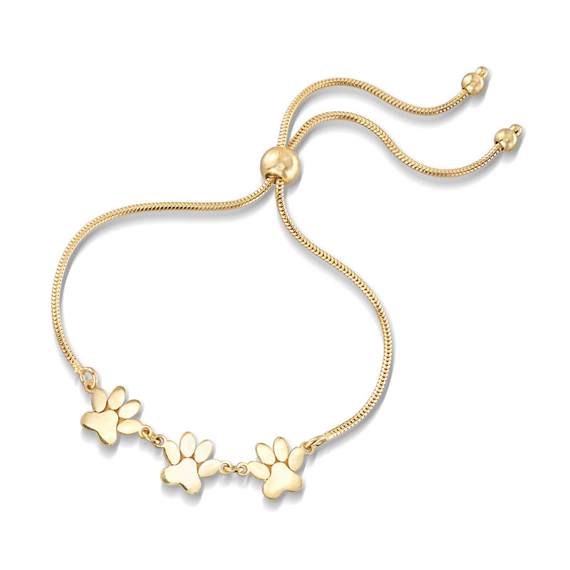 18kt Gold Over Sterling Paw Print Trio Bolo Bracelet  image number 2