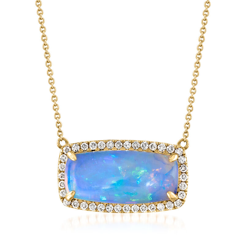 White Opal and .41 ct. t.w. Diamond Rectangle Frame Necklace in 14kt Yellow Gold image number 0