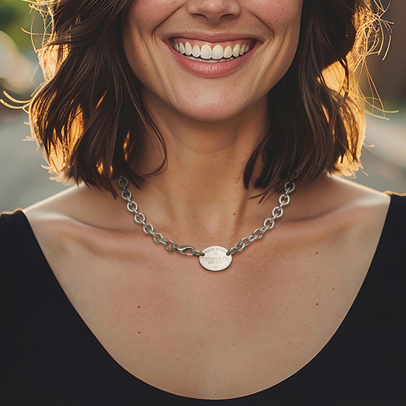 C. 2000 Vintage Tiffany Jewelry "Return to Tiffany" Sterling Silver Oval Tag Necklace image number 1