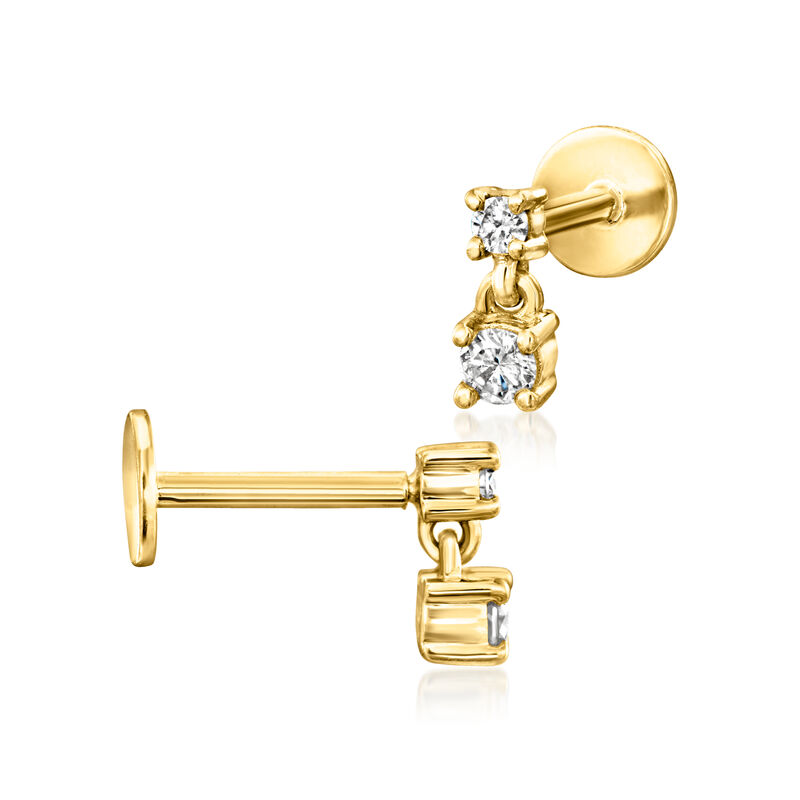 Diamond Two-Stone Flat-Back Drop Earrings in 14kt Yellow Gold image number 4