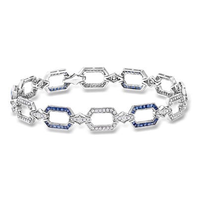 C. 1990 Vintage 1.99 ct. t.w. Sapphire and 1.24 ct. t.w. Diamond Link Bracelet in Platinum