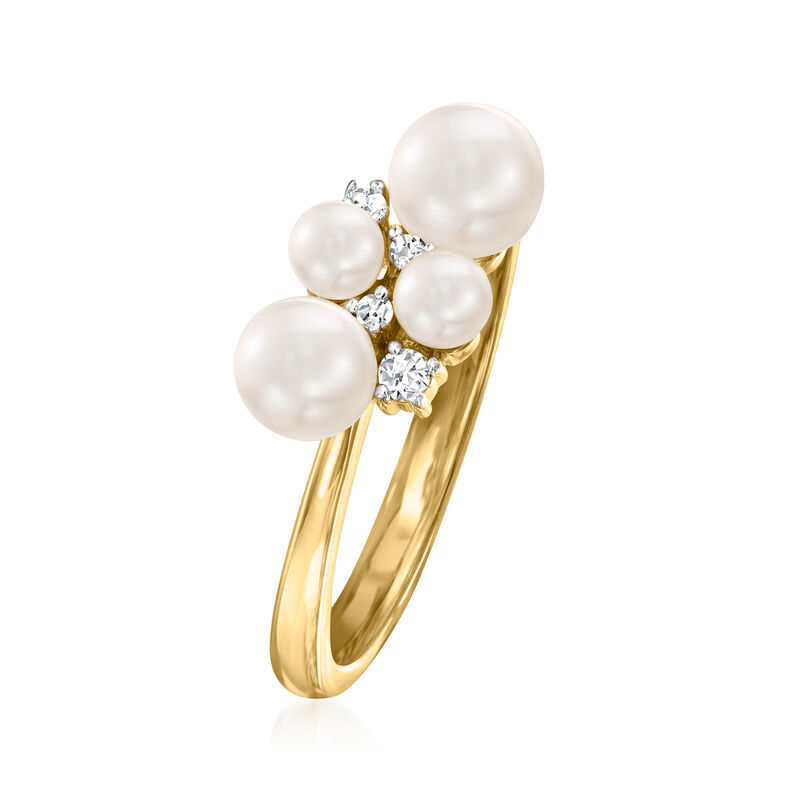 Charles Garnier 3-5.5mm Cultured Pearl Ring with CZ Accents in 18kt Gold Over Sterling image number 2