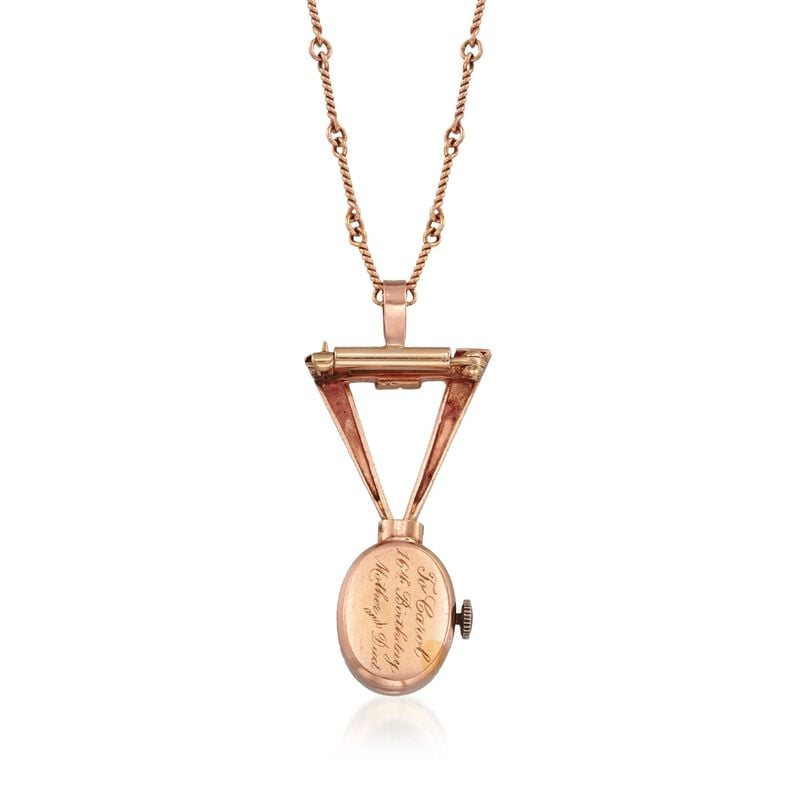 C. 1950 Vintage Glycine Women's Mechanical 14kt Rose Gold Watch Pin Pendant Necklace image number 2