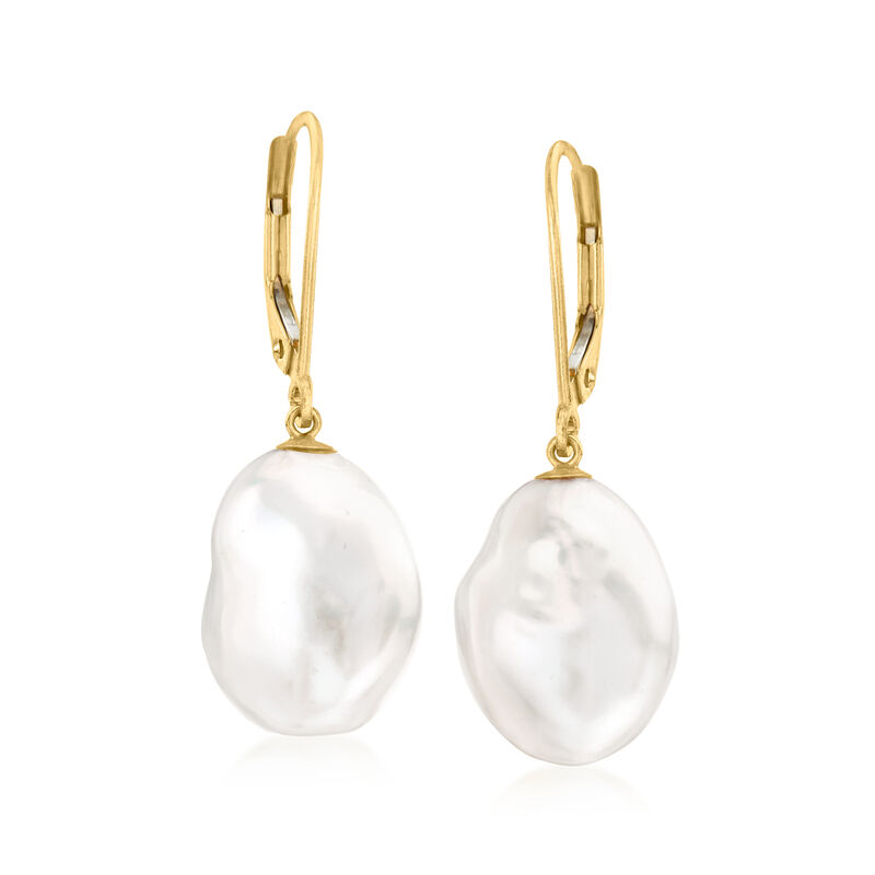 11-12mm Cultured Baroque Pearl Drop Earrings in 14kt Yellow Gold image number 0