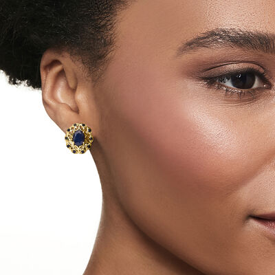 3.90 ct. t.w. Sapphire Openwork Earrings in 14kt Yellow Gold