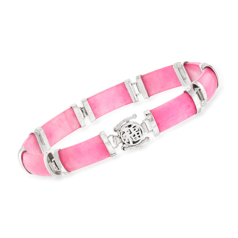 Pink Jade &quot;Good Fortune&quot; Bracelet in Sterling Silver image number 0