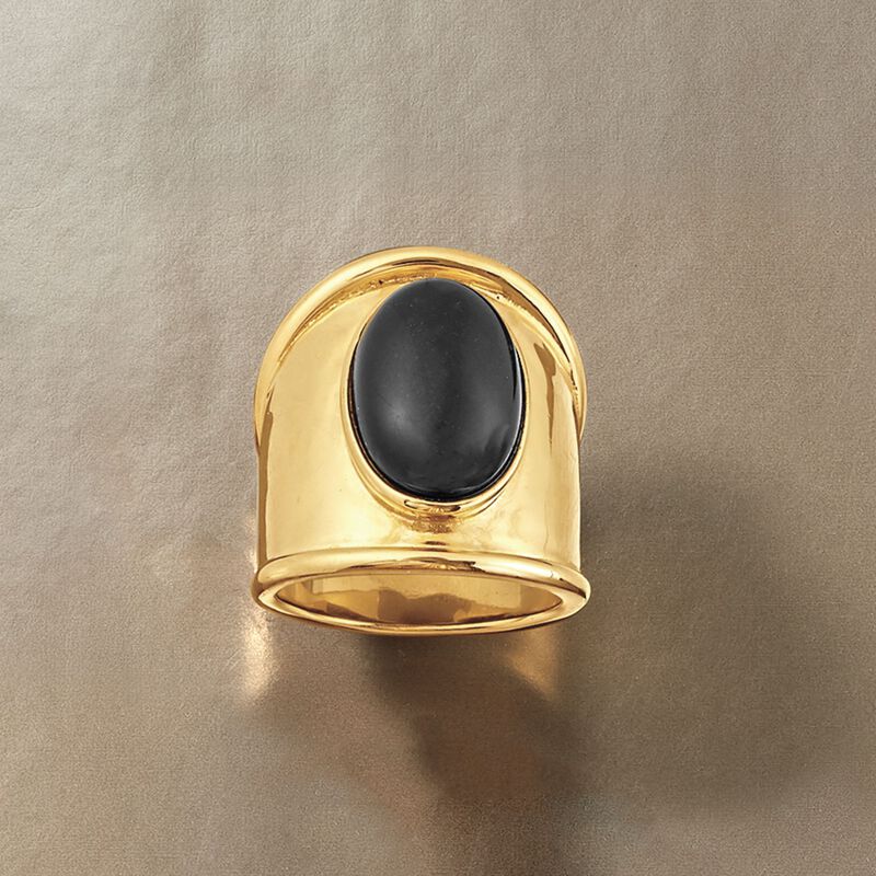 Italian Black Onyx Shield Ring in 24kt Yellow Gold Over Sterling Silver image number 4