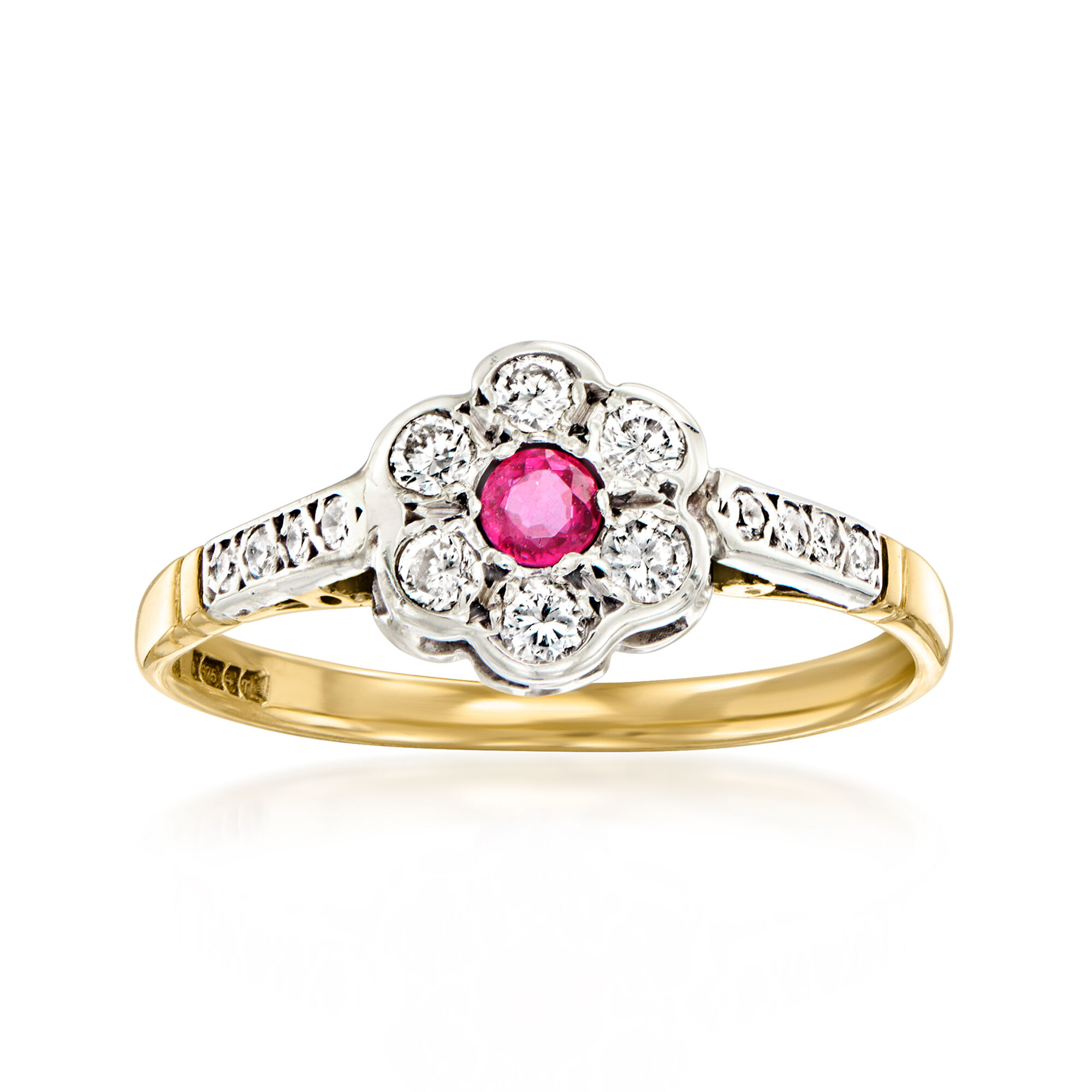 C. 1993 Vintage .10 Carat Ruby and .25 ct. t.w. Diamond Flower