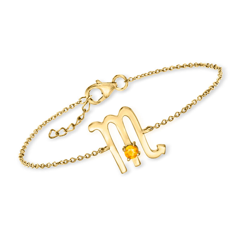 Scorpio/Citrine - Zodiac Gemstone Bracelet in 18kt Gold Over Sterling. 7&quot; image number 0