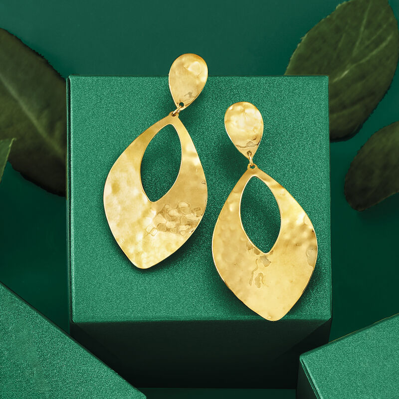 Italian 14kt Yellow Gold Hammered Teardrop Earrings image number 4