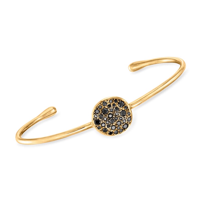 C. 1990 Vintage Pomellato .55 ct. t.w. Black Diamond Cuff Bracelet in 18kt Yellow Gold. 7&quot; image number 0