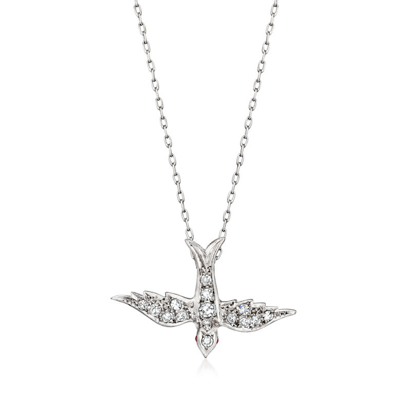 C. 1970 Vintage .35 ct. t.w. Diamond Bird Pendant Necklace with Rubies in 18kt White Gold. 17.75&quot; image number 0