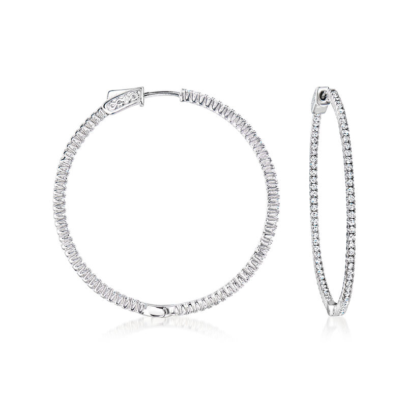 1.50 ct. t.w. CZ Inside-Outside Hoop Earrings in Sterling Silver. 1 3/4&quot; image number 0