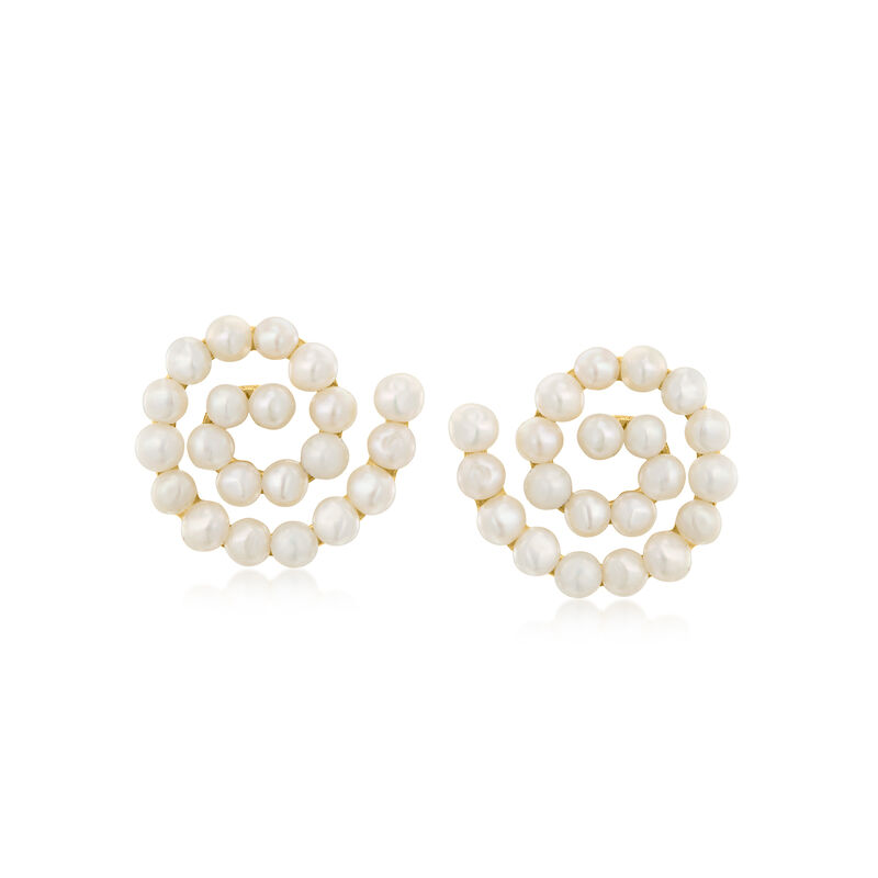 3-3.5mm Cultured Pearl Swirl Earrings in 18kt Gold Over Sterling  image number 0