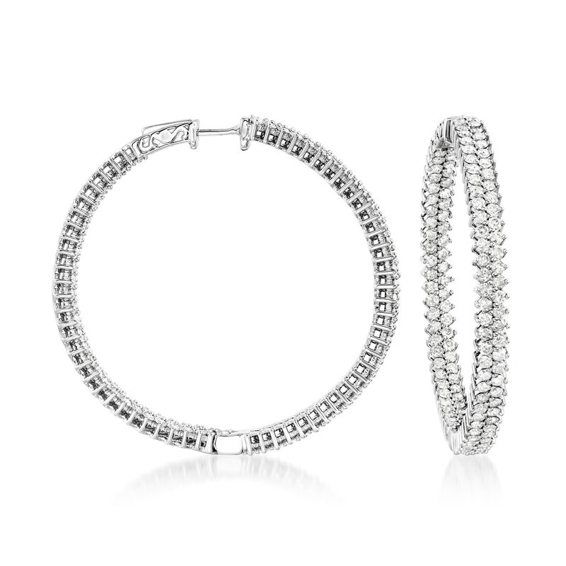 5.00 ct. t.w. Diamond Inside-Outside Hoop Earrings in Sterling Silver. 1 5/8&quot; image number 0