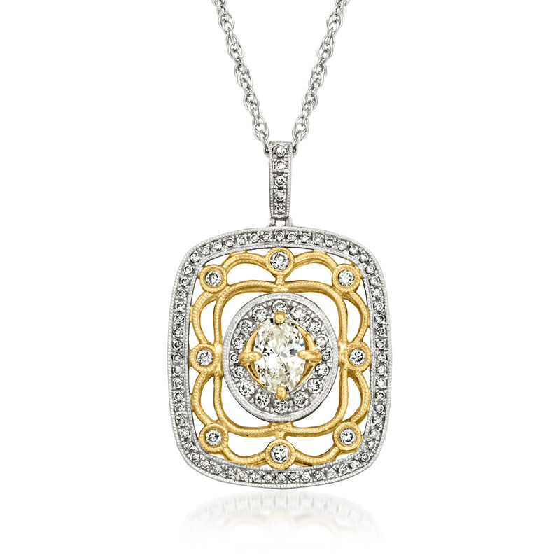 C. 2000 Vintage 1.50 ct. t.w. Diamond Pendant Necklace in 14kt Two-Tone Gold. 18" image number 0