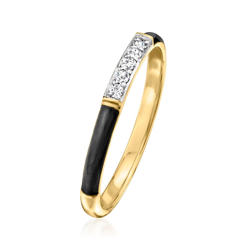 Black Enamel and Diamond Ring in 18kt Gold Over Sterling image number 2
