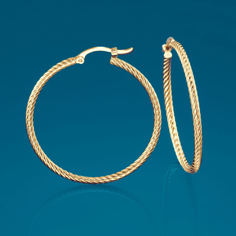 14kt Yellow Gold Roped Hoop Earrings image number 2