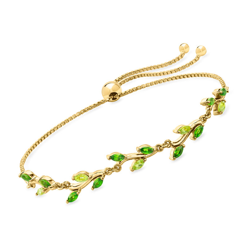 .70 ct. t.w. Chrome Diopside and .30 ct. t.w. Peridot Leaf Bolo Bracelet in 18kt Gold Vermeil  image number 0
