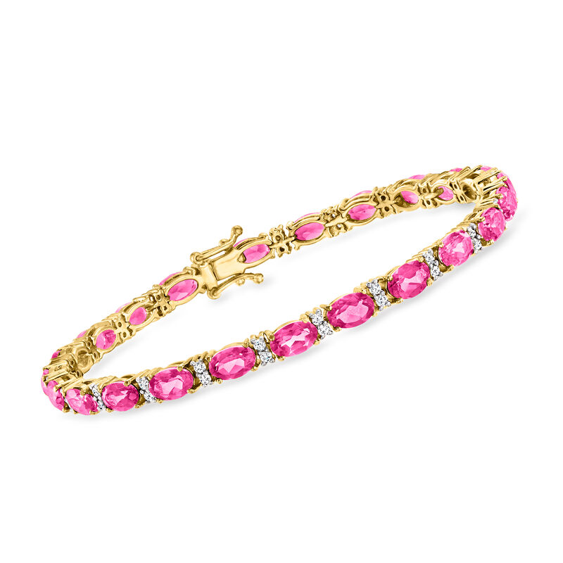 10.60 ct. t.w. Pink and White Topaz Tennis Bracelet in 18kt Gold Over Sterling image number 0