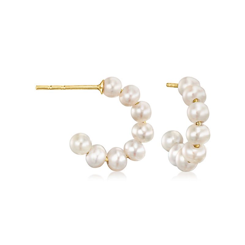 3-3.5mm Cultured Pearl C-Hoop Earrings in 14kt Yellow Gold. 1/2&quot; image number 0
