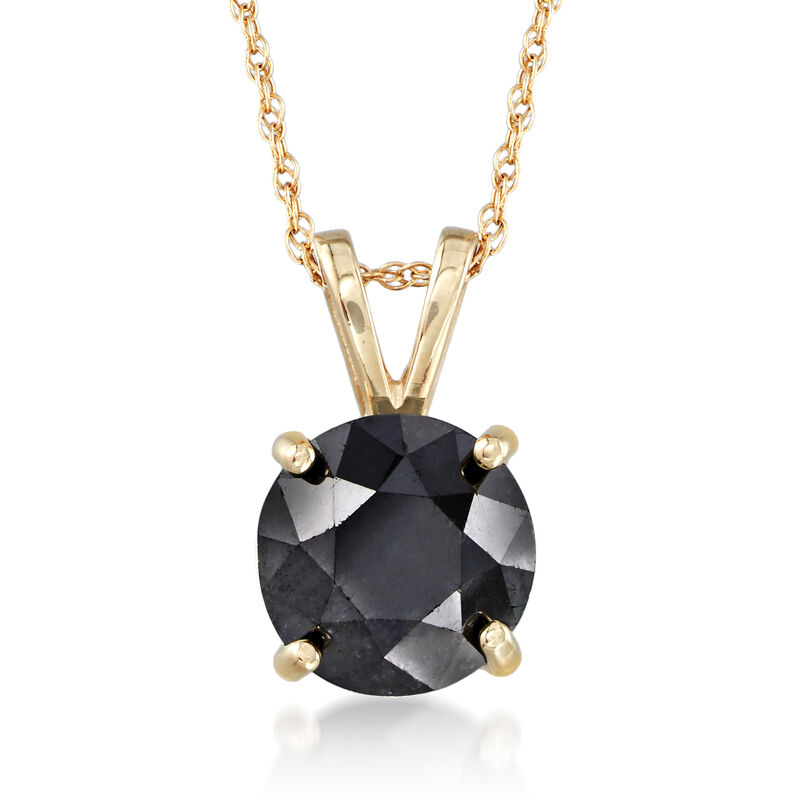 2.00 Carat Black Diamond Solitaire Necklace in 14kt Yellow Gold. 18&quot; image number 1