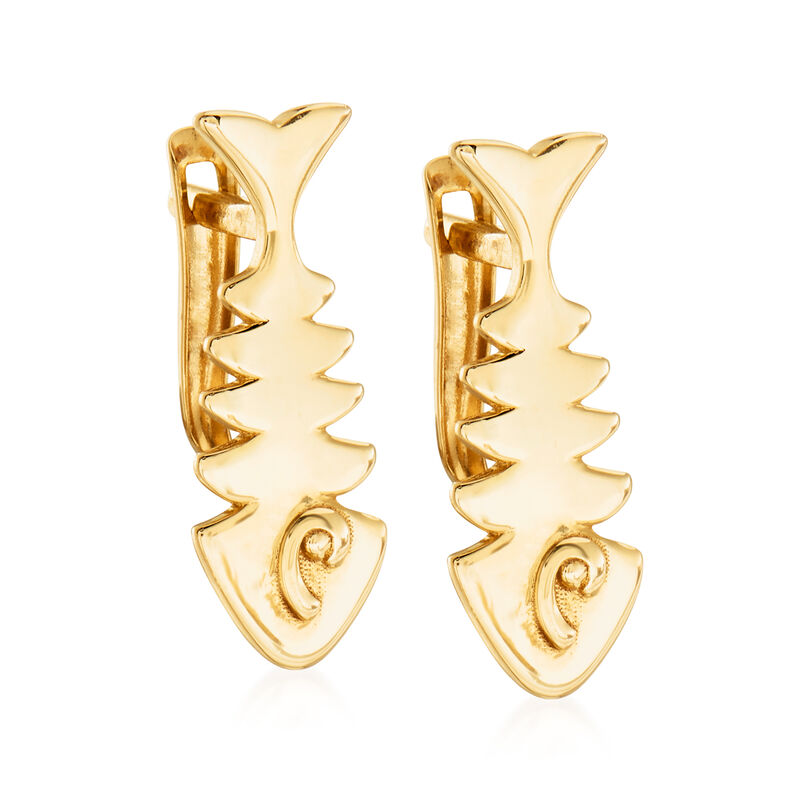 14kt Yellow Gold Fishbone Earrings image number 3