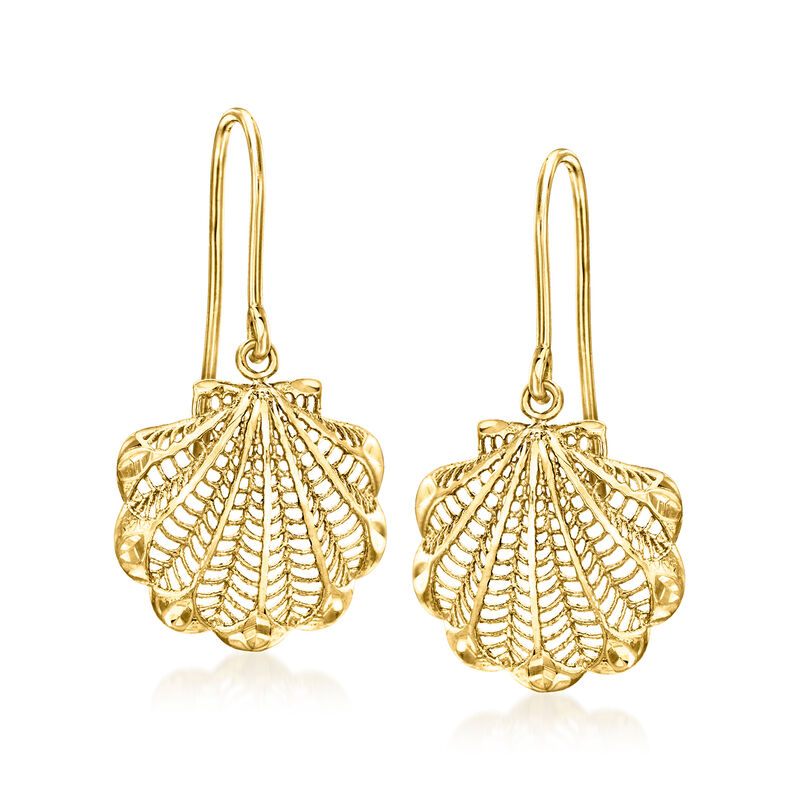 Italian 14kt Yellow Gold Scallop Seashell Drop Earrings image number 0