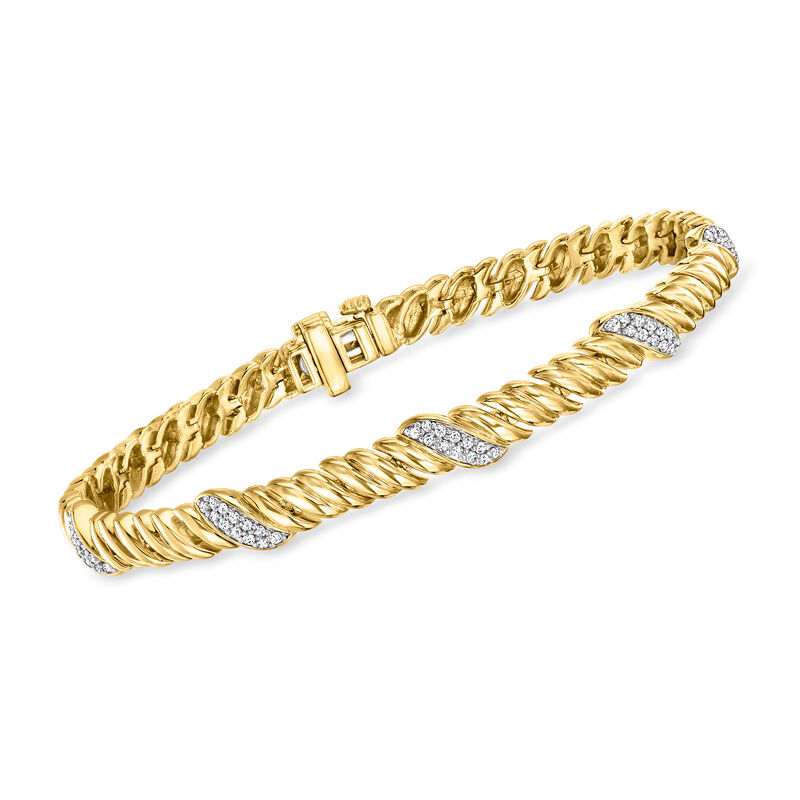 .33 ct. t.w. Diamond Station Shrimp Bracelet in 18kt Gold Over Sterling image number 0