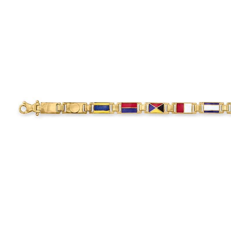Men's Multicolored Enamel Maritime Flag Bracelet in 14kt Yellow Gold. 8.25&quot; image number 2