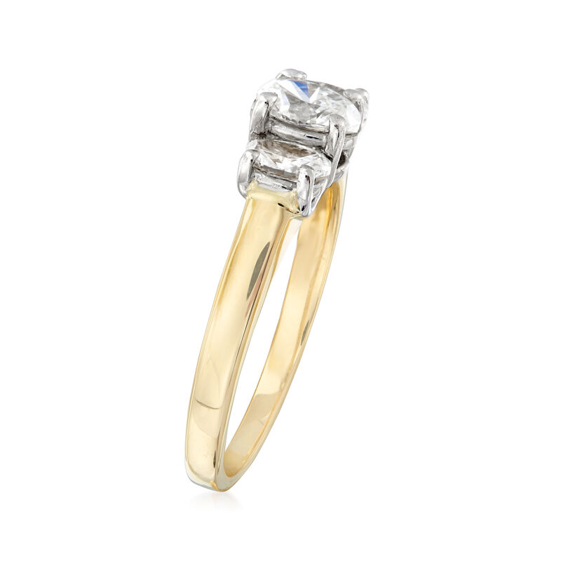 C. 1990 Vintage 1.05 ct. t.w. Diamond Three-Stone Ring in 14kt Yellow Gold. Size 8 image number 2