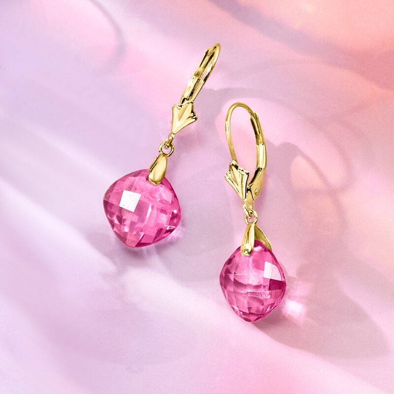 8.00 ct. t.w. Pink Topaz Drop Earrings in 14kt Yellow Gold image number 3