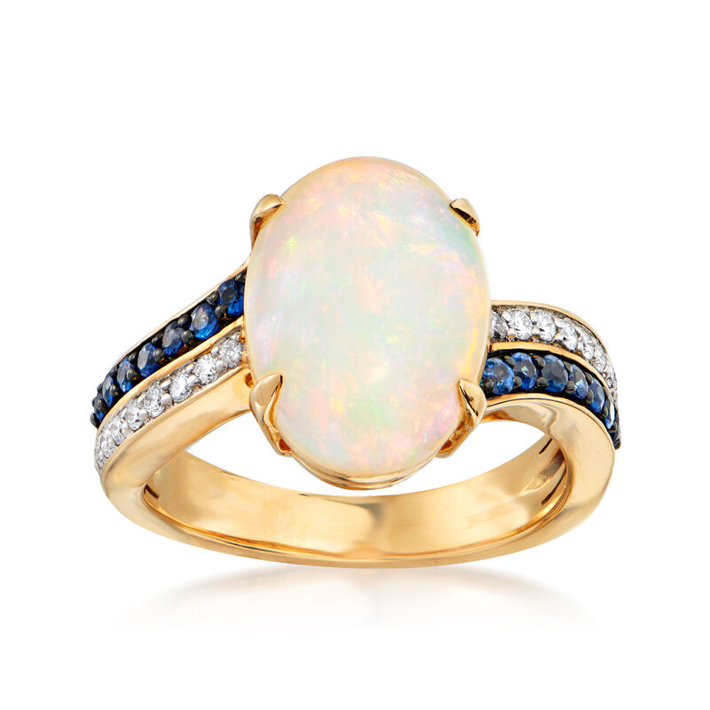 Opal, .20 ct. t.w. Sapphire and .16 ct. t.w. Diamond Ring in 18kt Yellow Gold. Size 7 image number 0