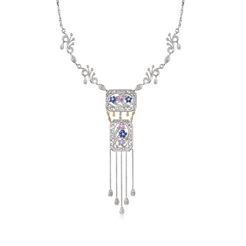 C. 2000 Vintage 2.57 ct. t.w. Multi-Stone Drop Necklace in 18kt White Gold. 16.75&quot; image number 1