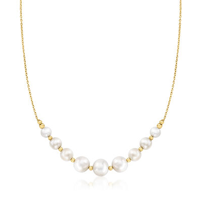 6-9mm Cultured Pearl Graduated Station Necklace in 18kt Gold Over Sterling